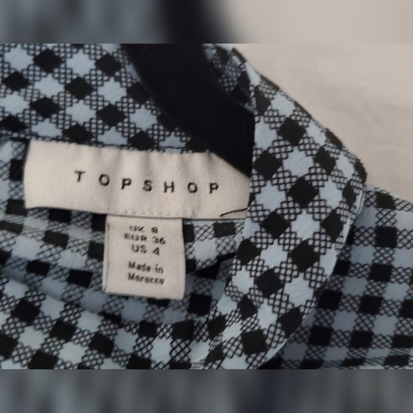 Topshop blue and black Ruffle checkered blouse - Picture 3 of 4